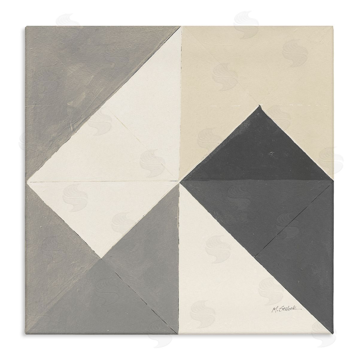 Mike Schick Vintage Geometric Shapes Abstract Arrangement Beige Grey Stretched Canvas Wall Art Print