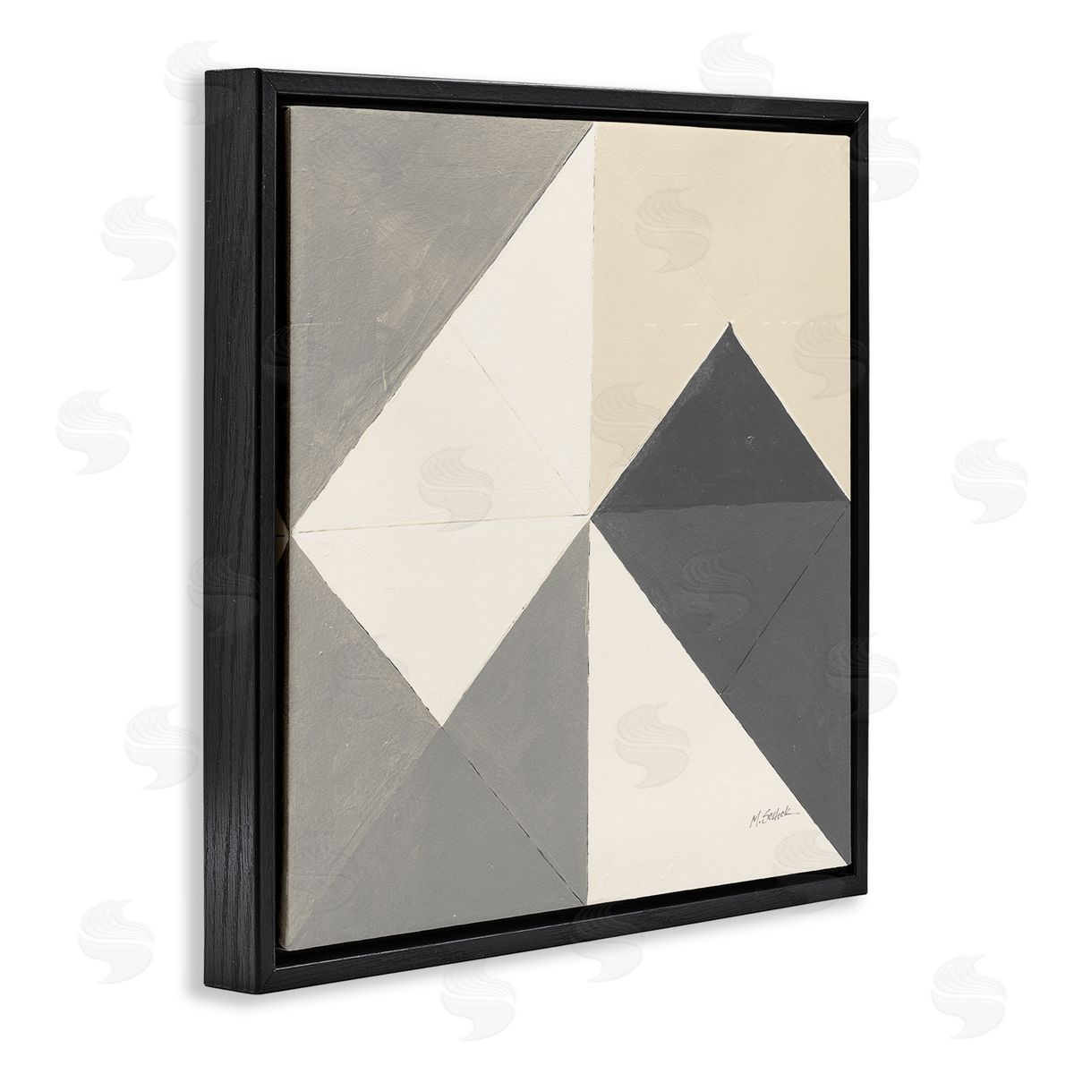 Mike Schick Vintage Geometric Shapes Abstract Arrangement Beige Grey Black Floating Frame Canvas Wall Art Print