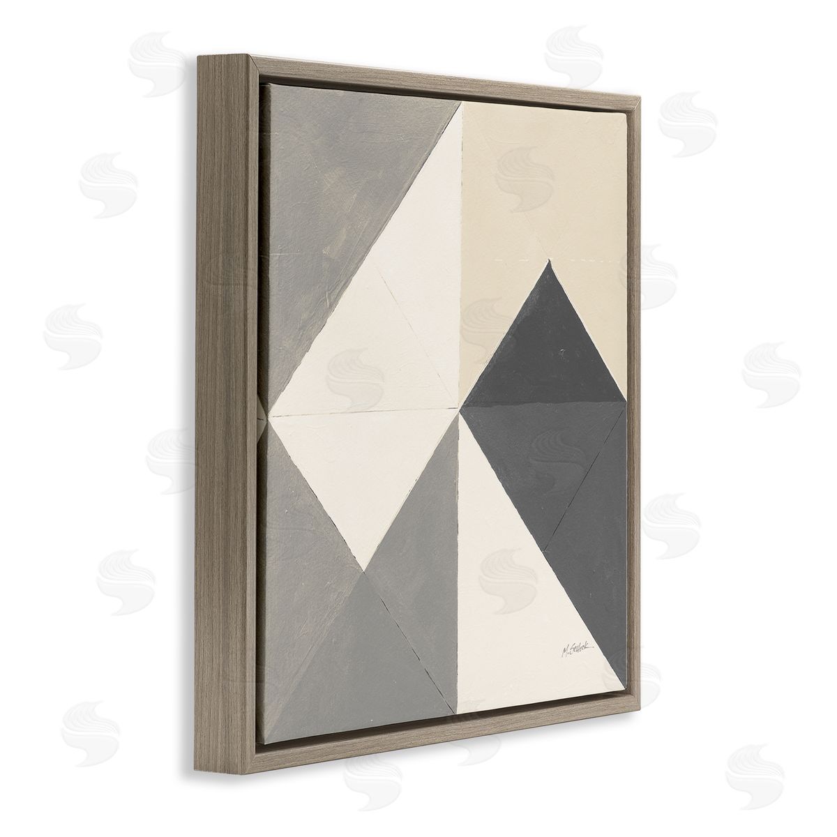 Mike Schick Vintage Geometric Shapes Abstract Arrangement Beige Grey Brown Floating Frame Canvas Wall Art Print