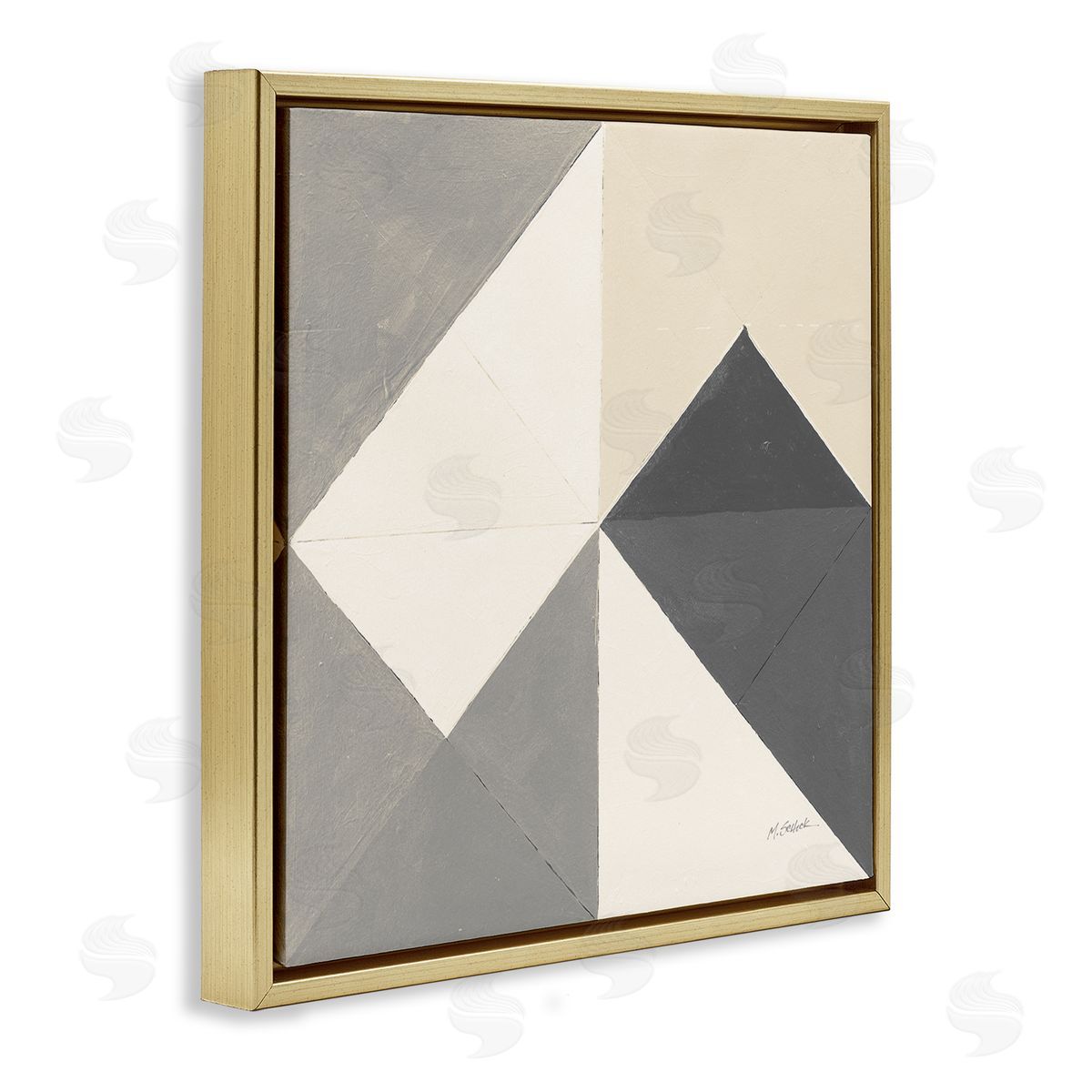 Mike Schick Vintage Geometric Shapes Abstract Arrangement Beige Grey Gold Floating Frame Canvas Wall Art Print