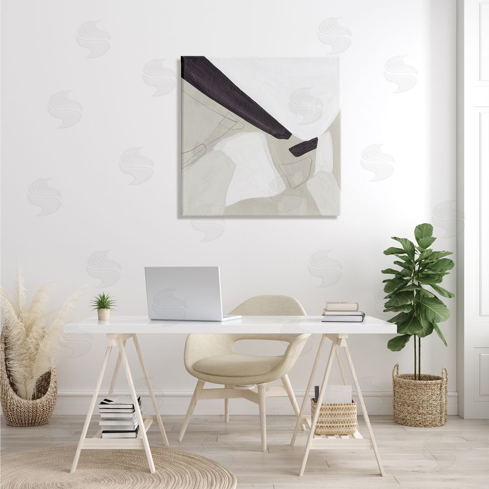 Melissa Wang Abstract Neutral Shapes Black Tan Modern Living Room Canvas Wall Art in Room