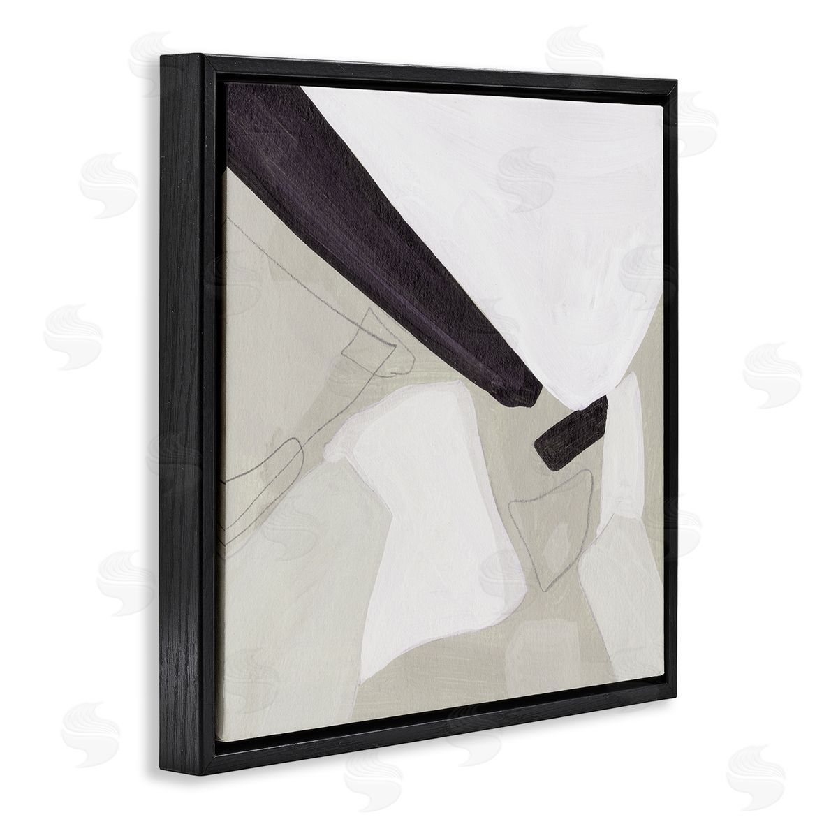 Melissa Wang Abstract Neutral Shapes Black Tan Modern Living Room Black Floating Frame Canvas Wall Art Print