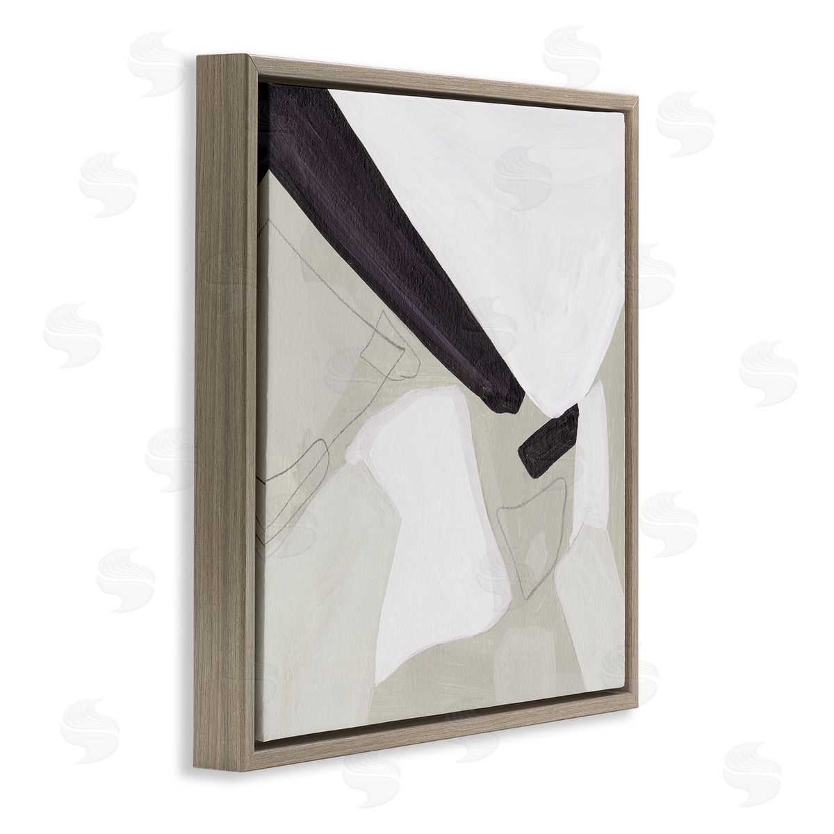 Melissa Wang Abstract Neutral Shapes Black Tan Modern Living Room Brown Floating Frame Canvas Wall Art Print