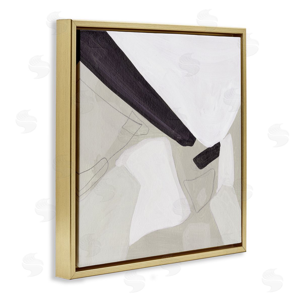 Melissa Wang Abstract Neutral Shapes Black Tan Modern Living Room Gold Floating Frame Canvas Wall Art Print