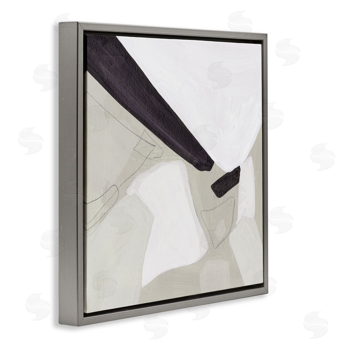 Melissa Wang Abstract Neutral Shapes Black Tan Modern Living Room Gray Floating Frame Canvas Wall Art Print
