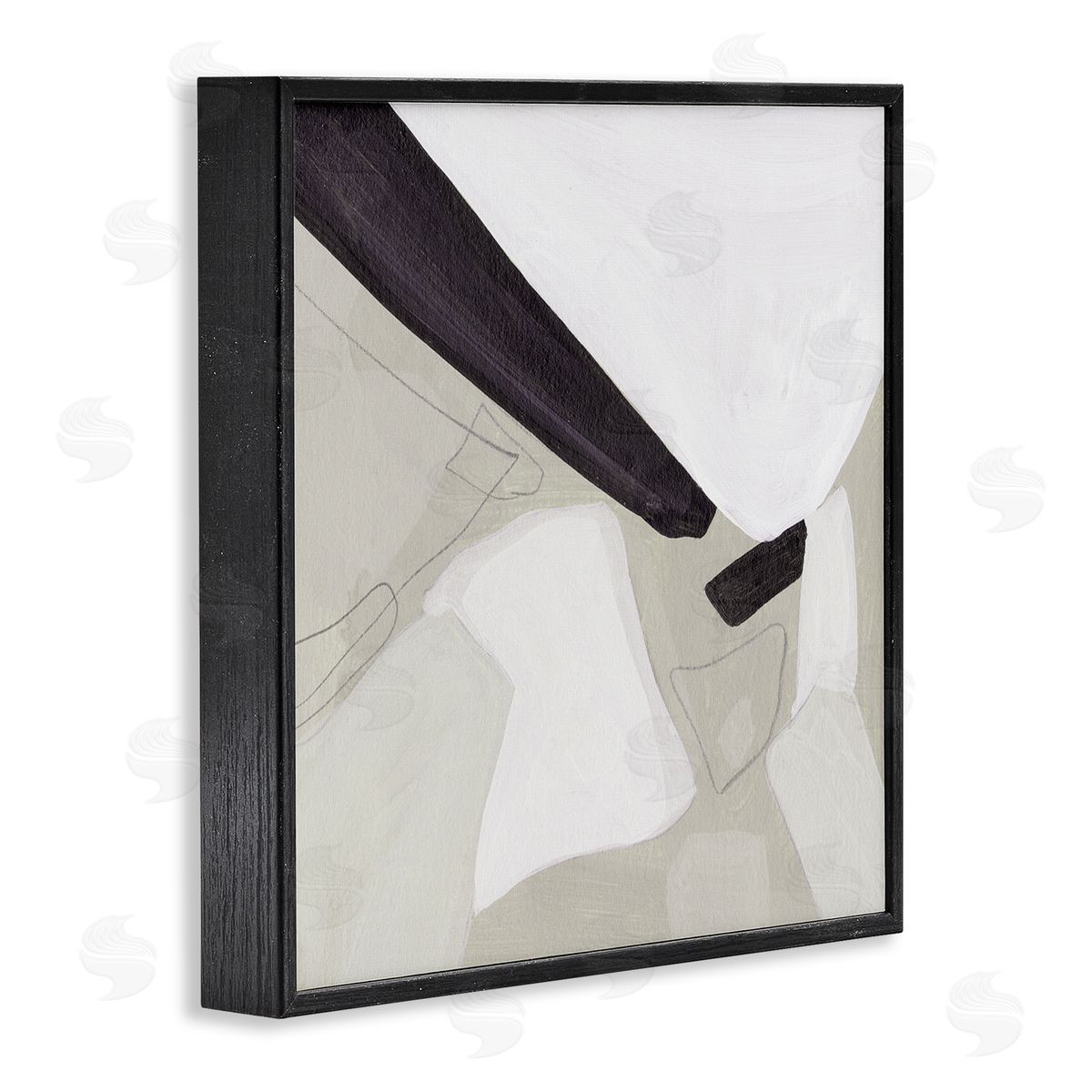 Melissa Wang Abstract Neutral Shapes Black Tan Modern Living Room Black Framed Glicee Wall Art Print