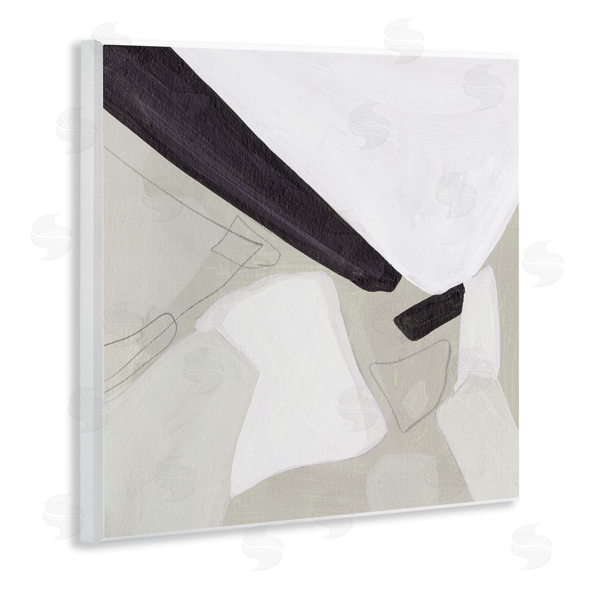 Melissa Wang Abstract Neutral Shapes Black Tan Modern Living Room Wooden Wall Plaque Art Print