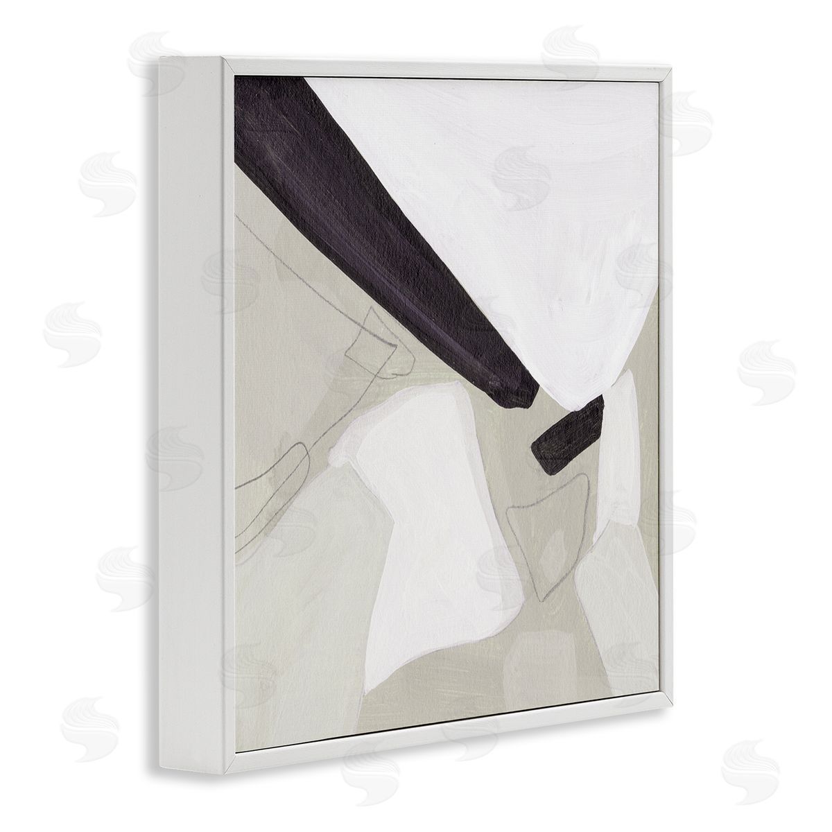 Melissa Wang Abstract Neutral Shapes Black Tan Modern Living Room White Framed Glicee Wall Art Print