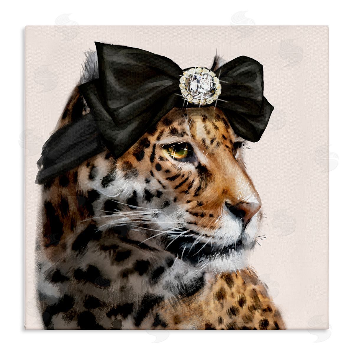 Ziwei Li Glam Leopard Fancy Hair Bow Safari Animal Fashion Stretched Canvas Wall Art Print