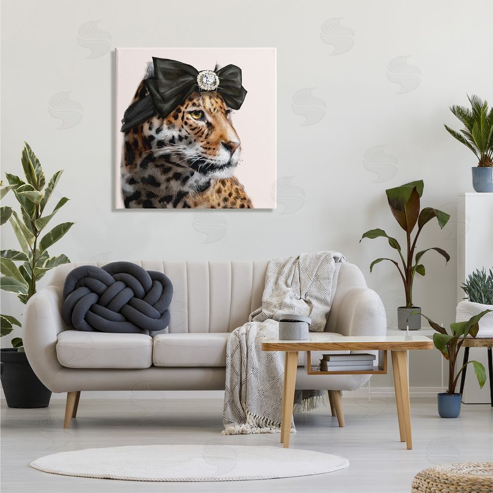 Ziwei Li Glam Leopard Fancy Hair Bow Safari Animal Fashion Canvas Wall Art in Room