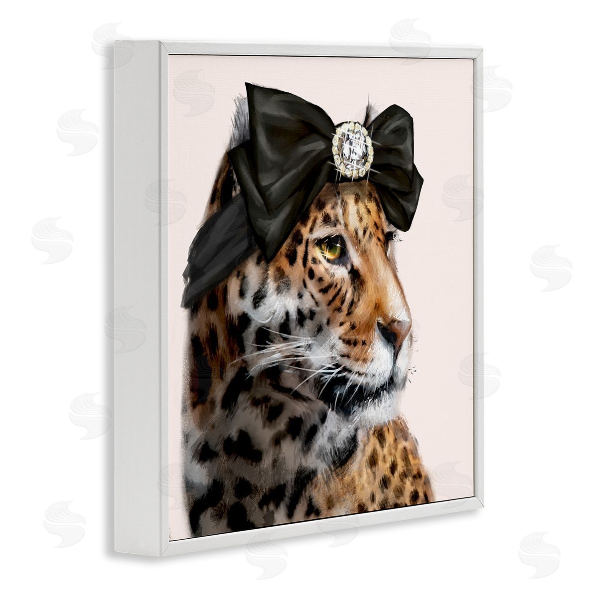 Ziwei Li Glam Leopard Fancy Hair Bow Safari Animal Fashion White Framed Glicee Wall Art Print