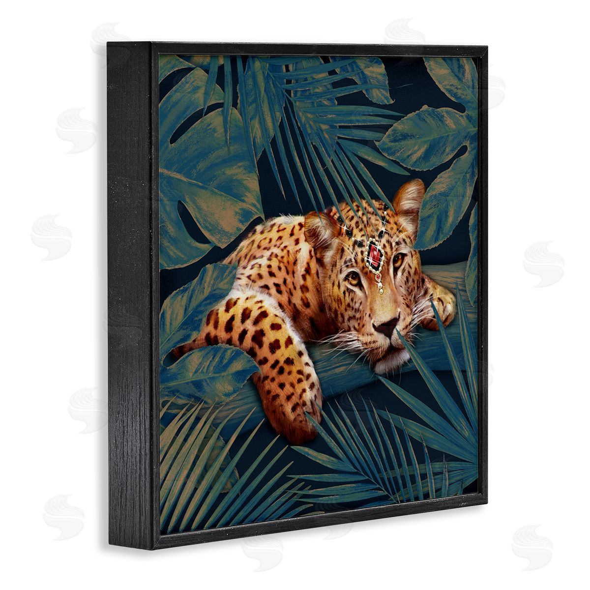 Tropical Leopard with Glitz Gem Black Frame Print Wall Art, Home Decor by Ziwei Li