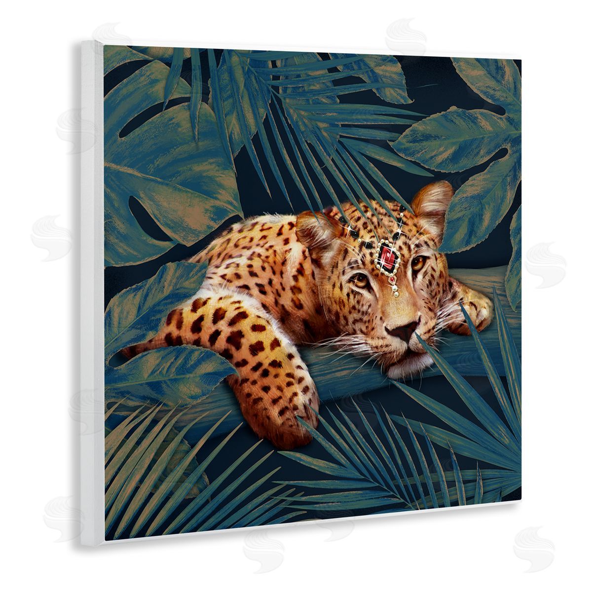 Tropical Leopard with Glitz Gem Wood Plaque Wall Art, Home Decor by Ziwei Li