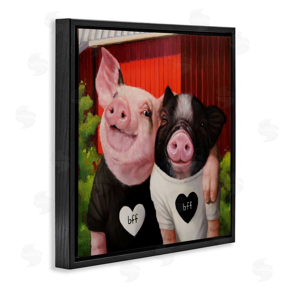 Lucia Heffernan Best Friends Forever Farm Pigs Happy Fun Animals Black Floating Frame Canvas Wall Art Print