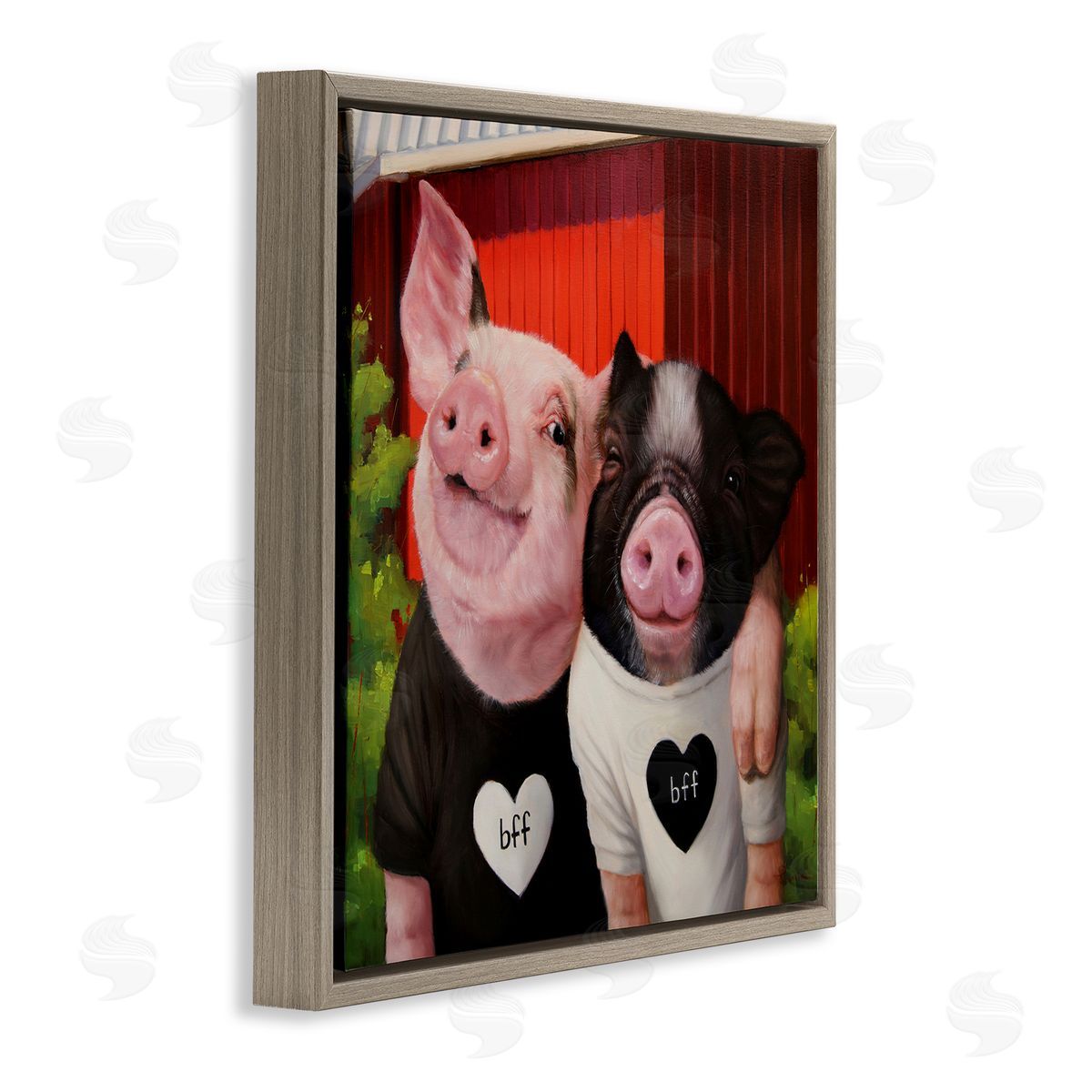 Lucia Heffernan Best Friends Forever Farm Pigs Happy Fun Animals Brown Floating Frame Canvas Wall Art Print