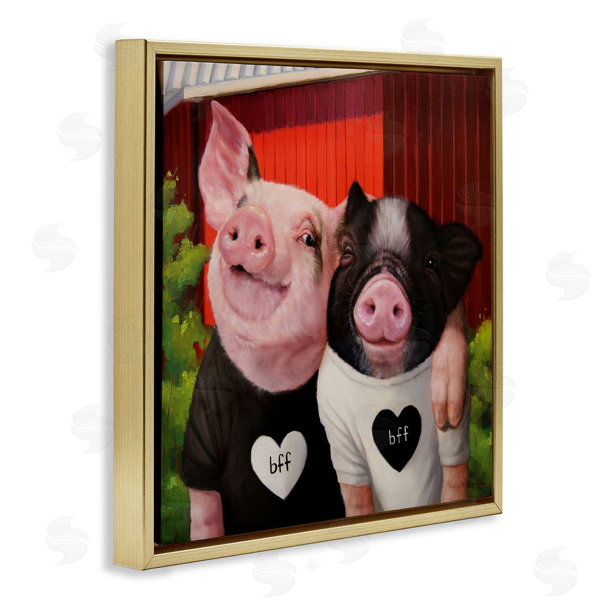 Lucia Heffernan Best Friends Forever Farm Pigs Happy Fun Animals Gold Floating Frame Canvas Wall Art Print