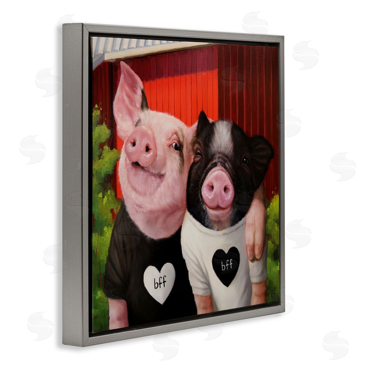 Lucia Heffernan Best Friends Forever Farm Pigs Happy Fun Animals Gray Floating Frame Canvas Wall Art Print