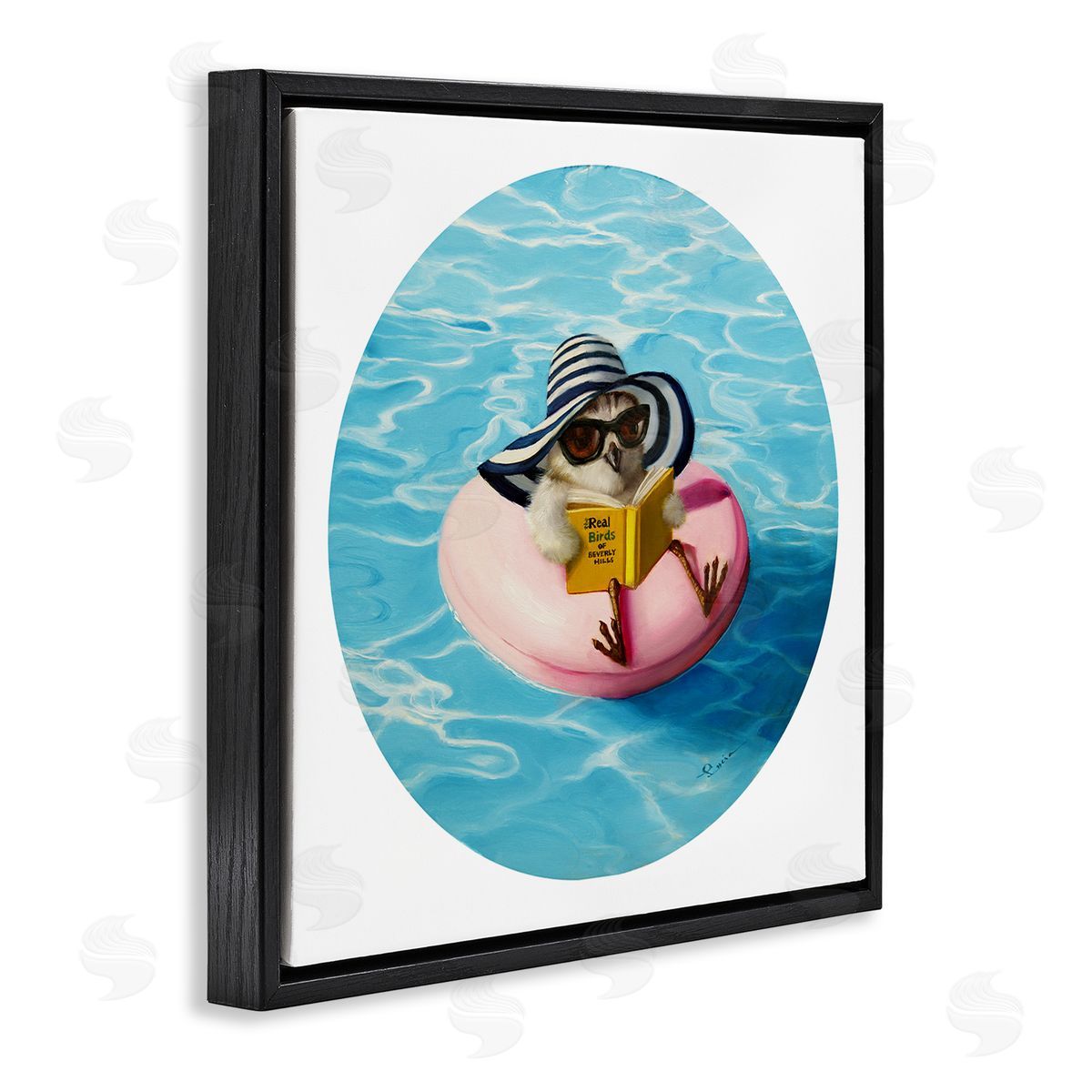 Lucia Heffernan Bird Reading Book Pool Float Beverly Hills Sun Hat Black Floating Frame Canvas Wall Art Print