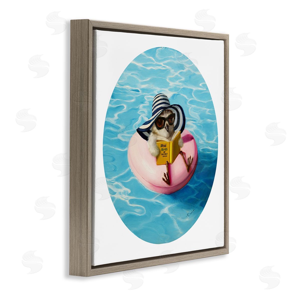 Lucia Heffernan Bird Reading Book Pool Float Beverly Hills Sun Hat Brown Floating Frame Canvas Wall Art Print