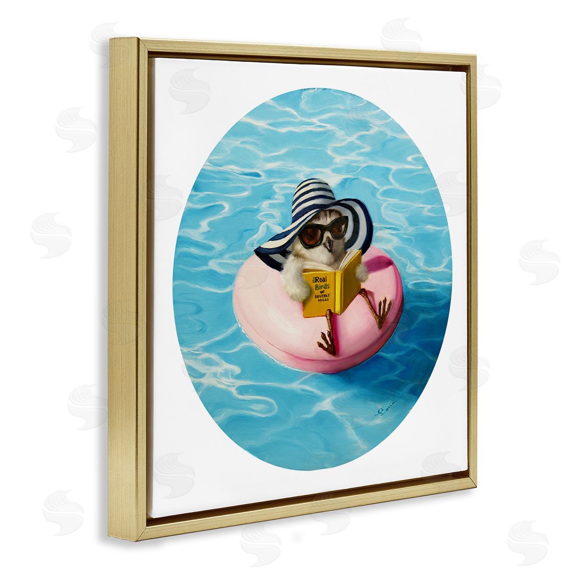 Lucia Heffernan Bird Reading Book Pool Float Beverly Hills Sun Hat Gold Floating Frame Canvas Wall Art Print