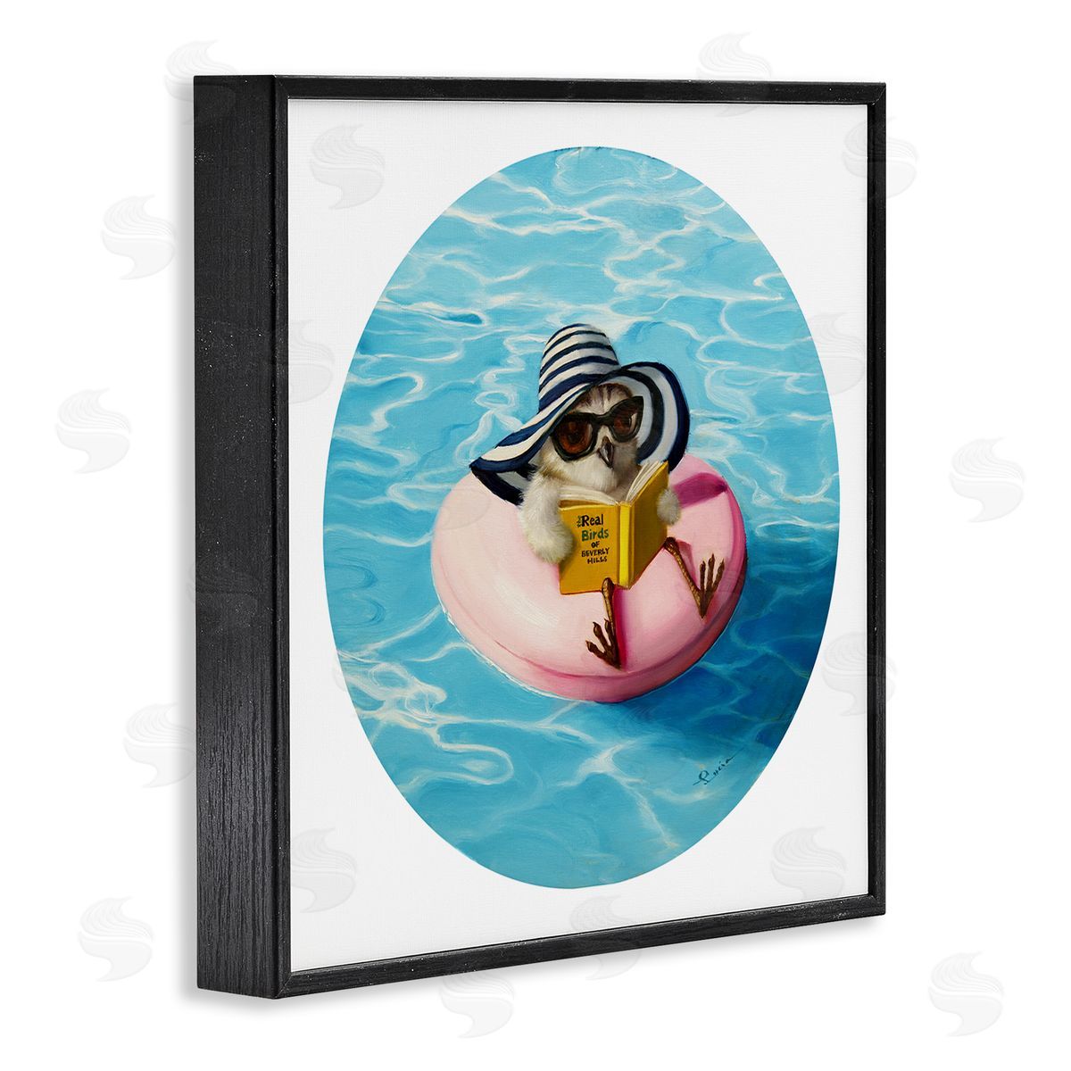 Lucia Heffernan Bird Reading Book Pool Float Beverly Hills Sun Hat Black Framed Glicee Wall Art Print