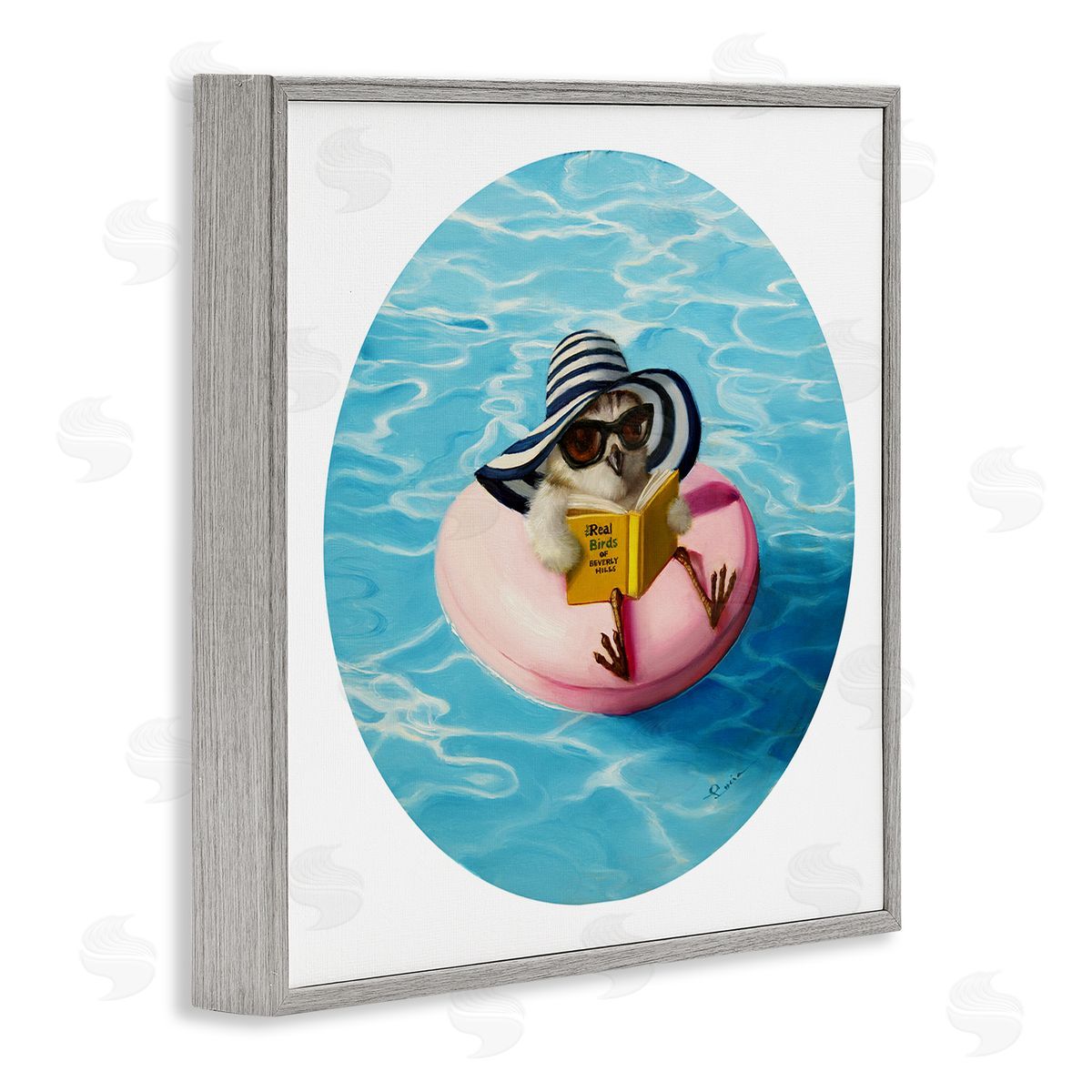 Lucia Heffernan Bird Reading Book Pool Float Beverly Hills Sun Hat Gray Framed Glicee Wall Art Print