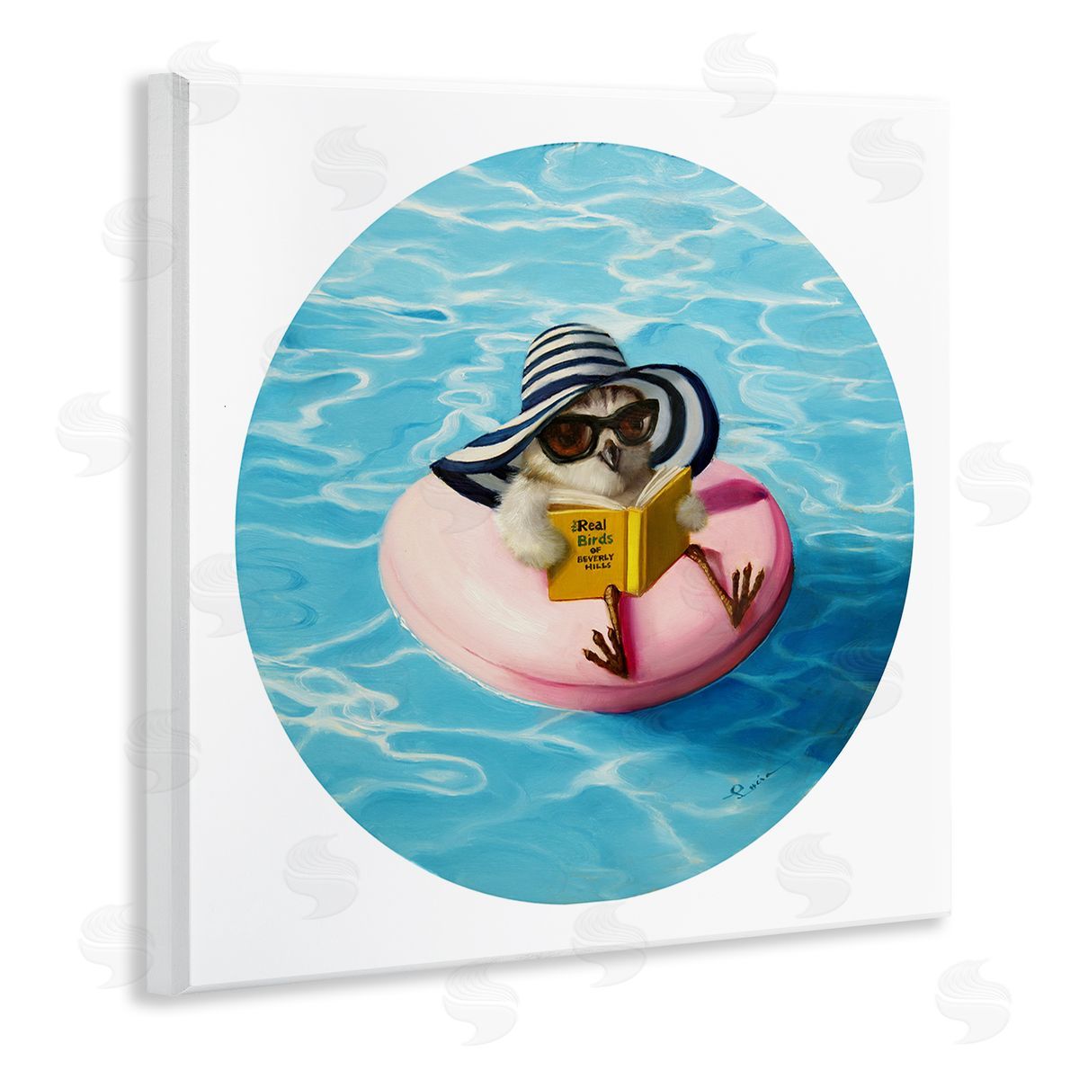 Lucia Heffernan Bird Reading Book Pool Float Beverly Hills Sun Hat Wooden Wall Plaque Art Print