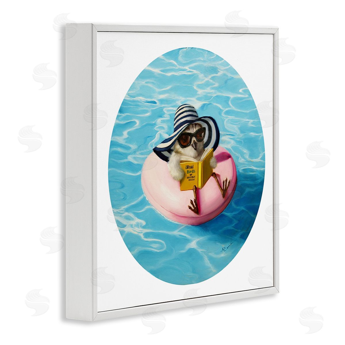 Lucia Heffernan Bird Reading Book Pool Float Beverly Hills Sun Hat White Framed Glicee Wall Art Print