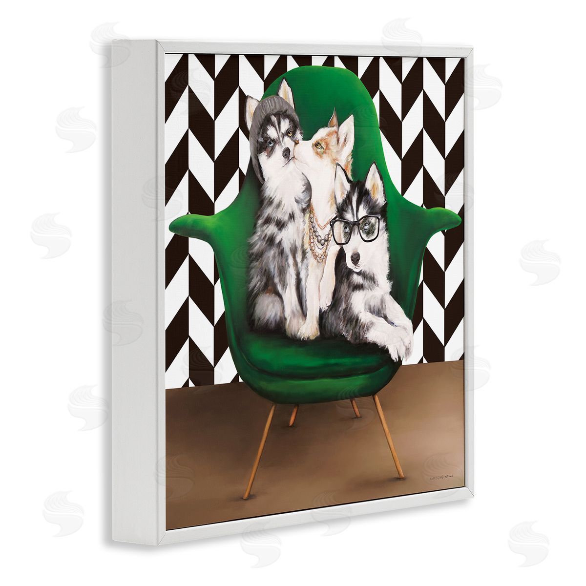 Kamdon Kreations Hipster Dogs Green Mod Chair Modern Room Interior White Framed Glicee Wall Art Print
