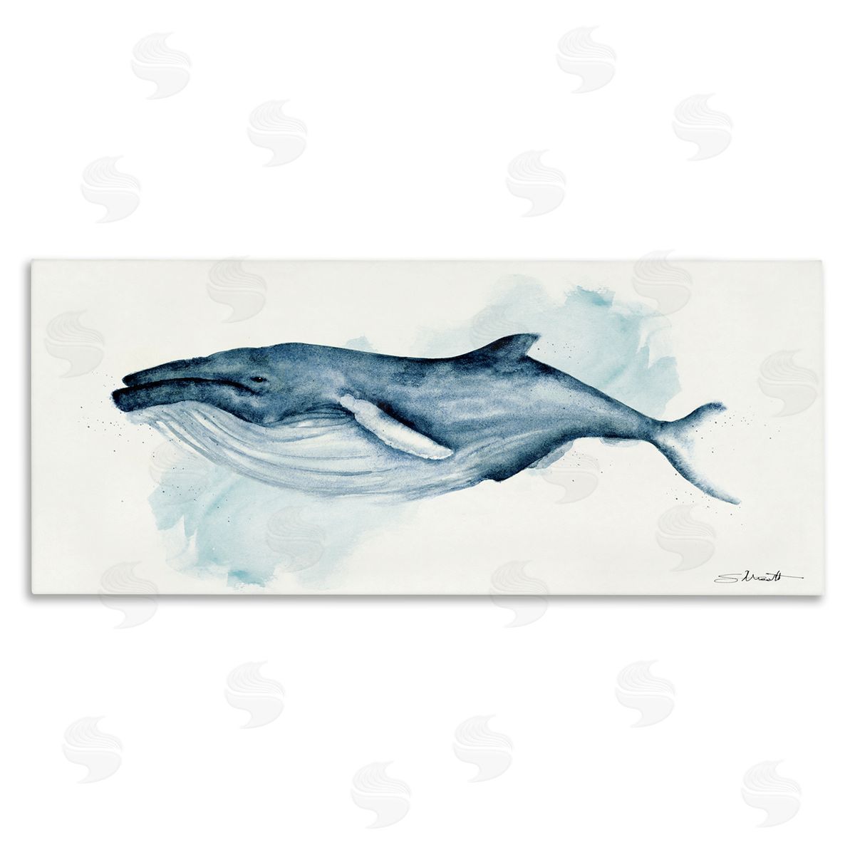Stephanie Workman Marrott Serene Humpback Whale Watercolor Painting Blue Nautical Animal