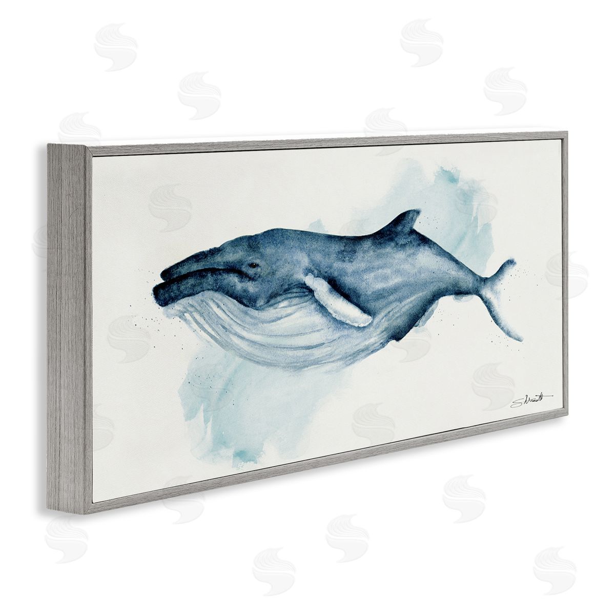 Stephanie Workman Marrott Serene Humpback Whale Watercolor Painting Blue Nautical Animal