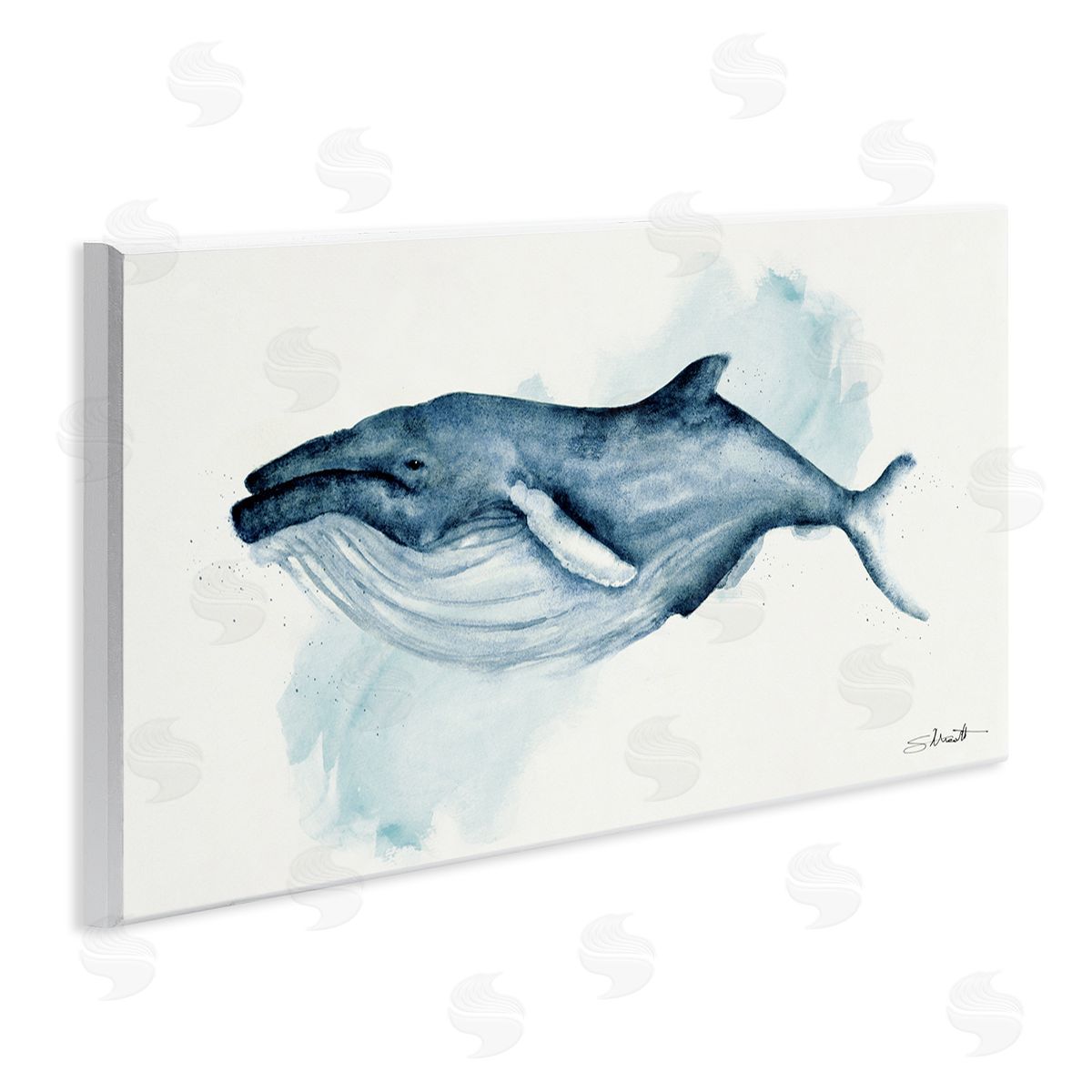 Stephanie Workman Marrott Serene Humpback Whale Watercolor Painting Blue Nautical Animal