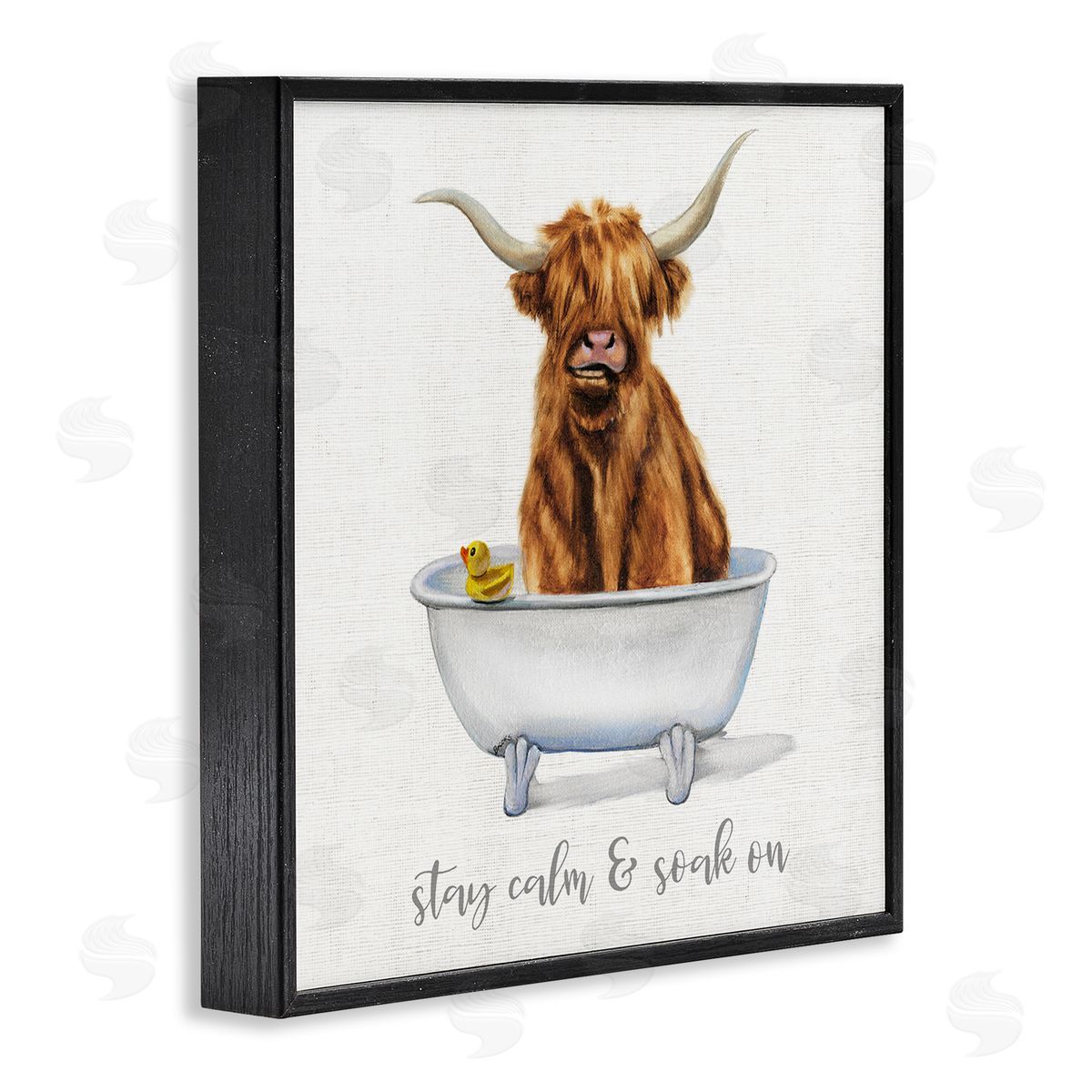 Donna Brooks Highland Cattle Bathtub Stay Calm Soak On Phrase Black Framed Glicee Wall Art Print