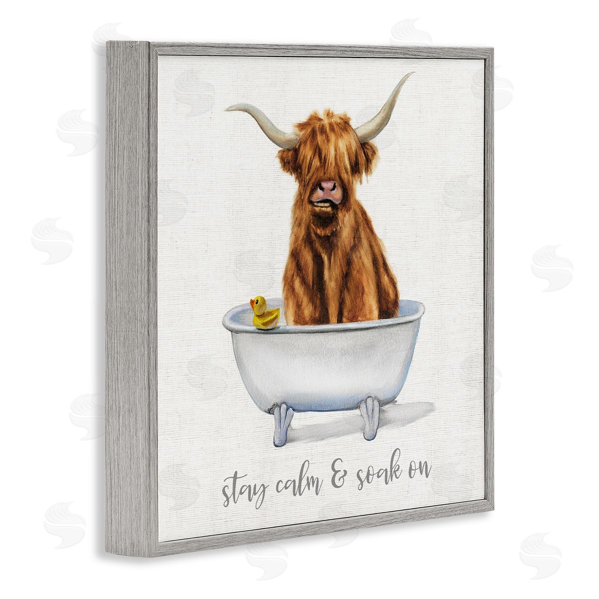 Donna Brooks Highland Cattle Bathtub Stay Calm Soak On Phrase Gray Framed Glicee Wall Art Print