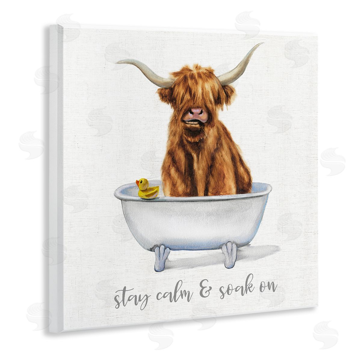 Donna Brooks Highland Cattle Bathtub Stay Calm Soak On Phrase Wooden Wall Plaque Art Print