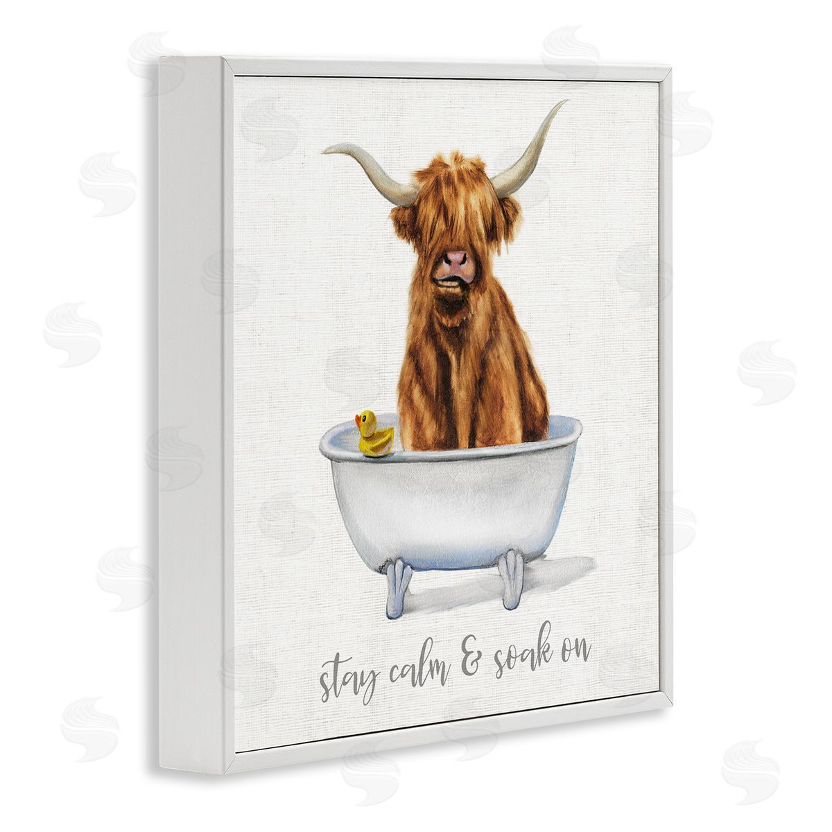 Donna Brooks Highland Cattle Bathtub Stay Calm Soak On Phrase White Framed Glicee Wall Art Print