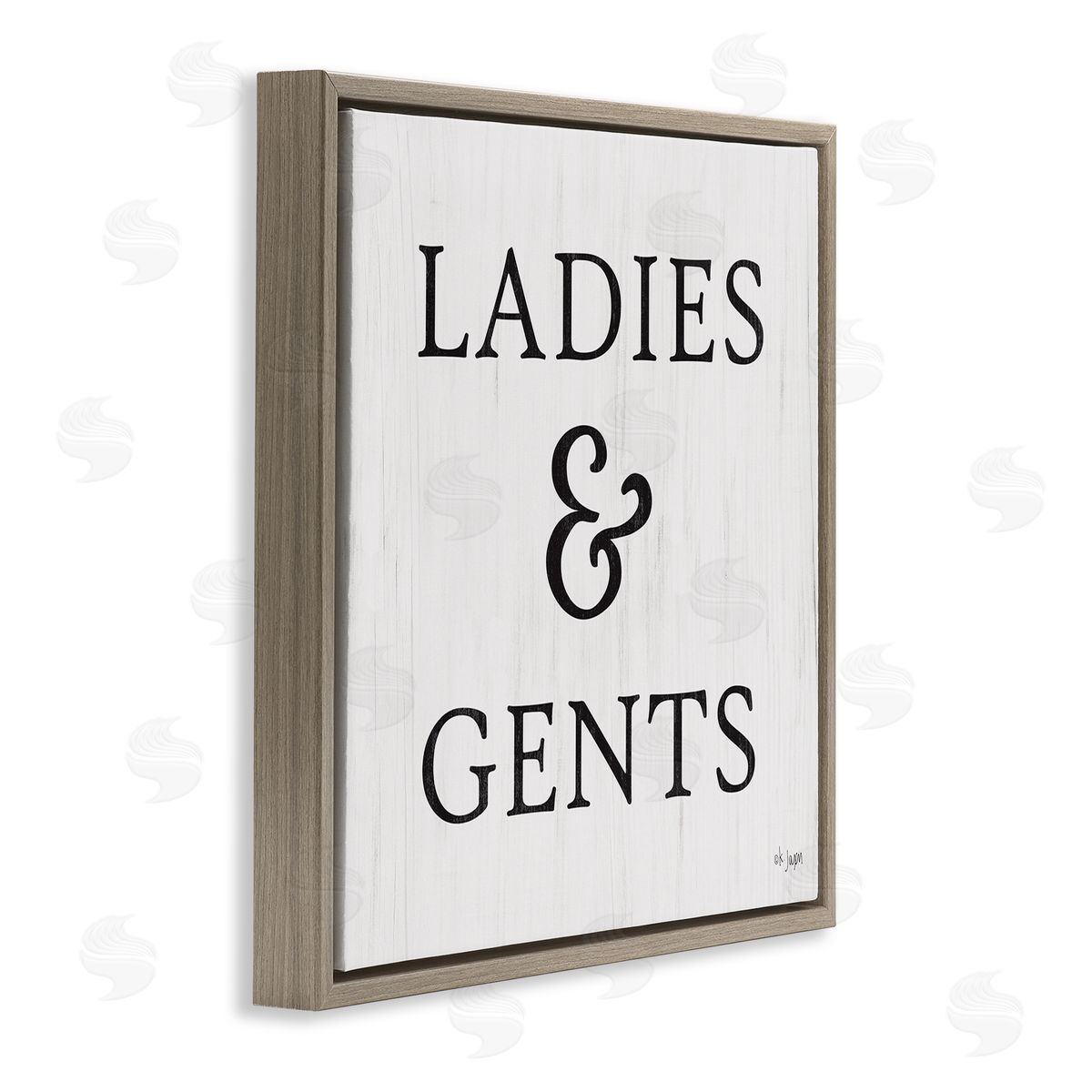 Jaxn Blvd. Ladies & Gents Bathroom Sign Country Grain Pattern Brown Floating Frame Canvas Wall Art Print