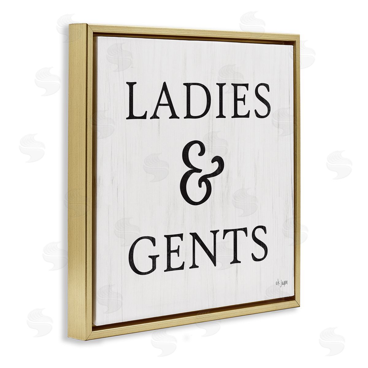 Jaxn Blvd. Ladies & Gents Bathroom Sign Country Grain Pattern Gold Floating Frame Canvas Wall Art Print