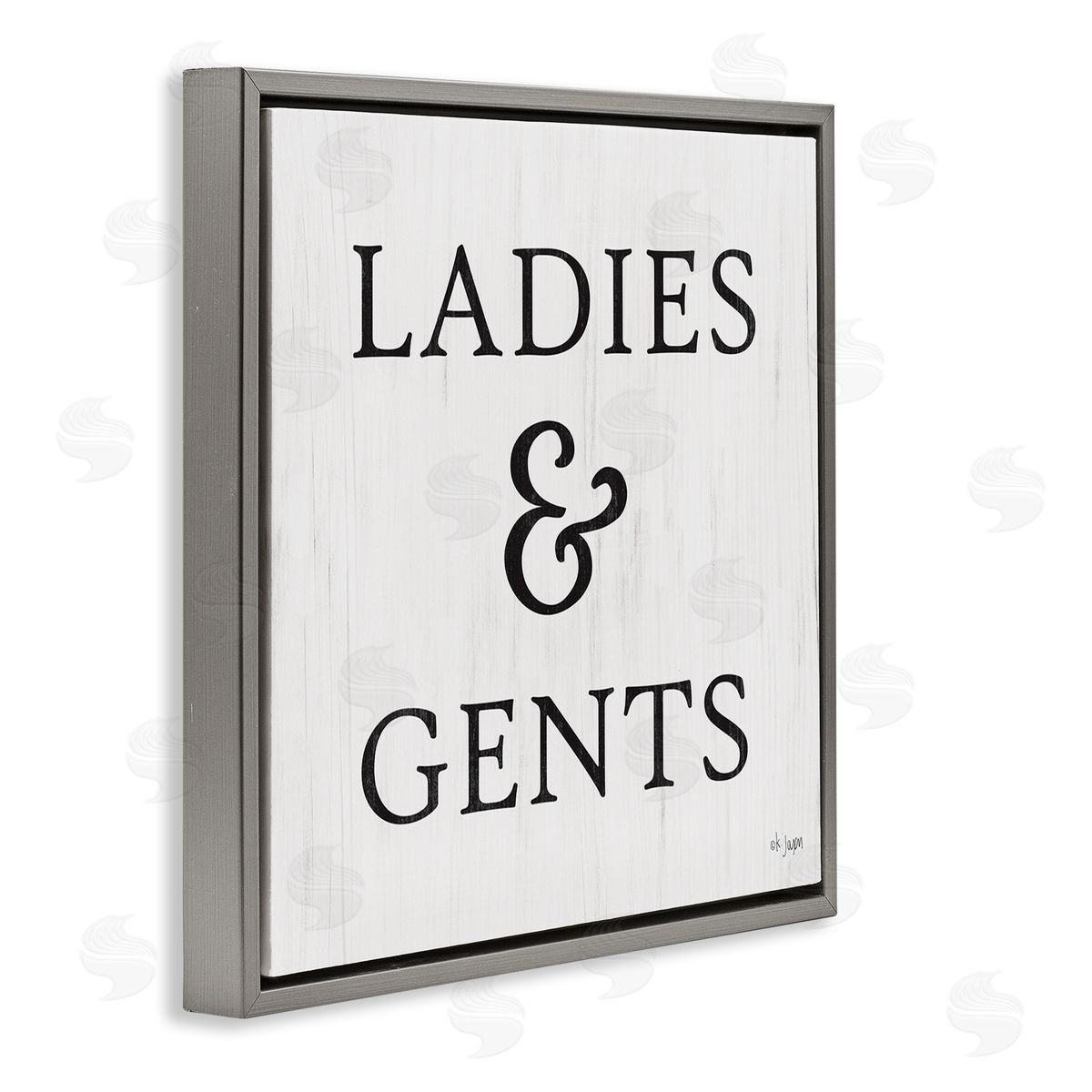 Jaxn Blvd. Ladies & Gents Bathroom Sign Country Grain Pattern Gray Floating Frame Canvas Wall Art Print