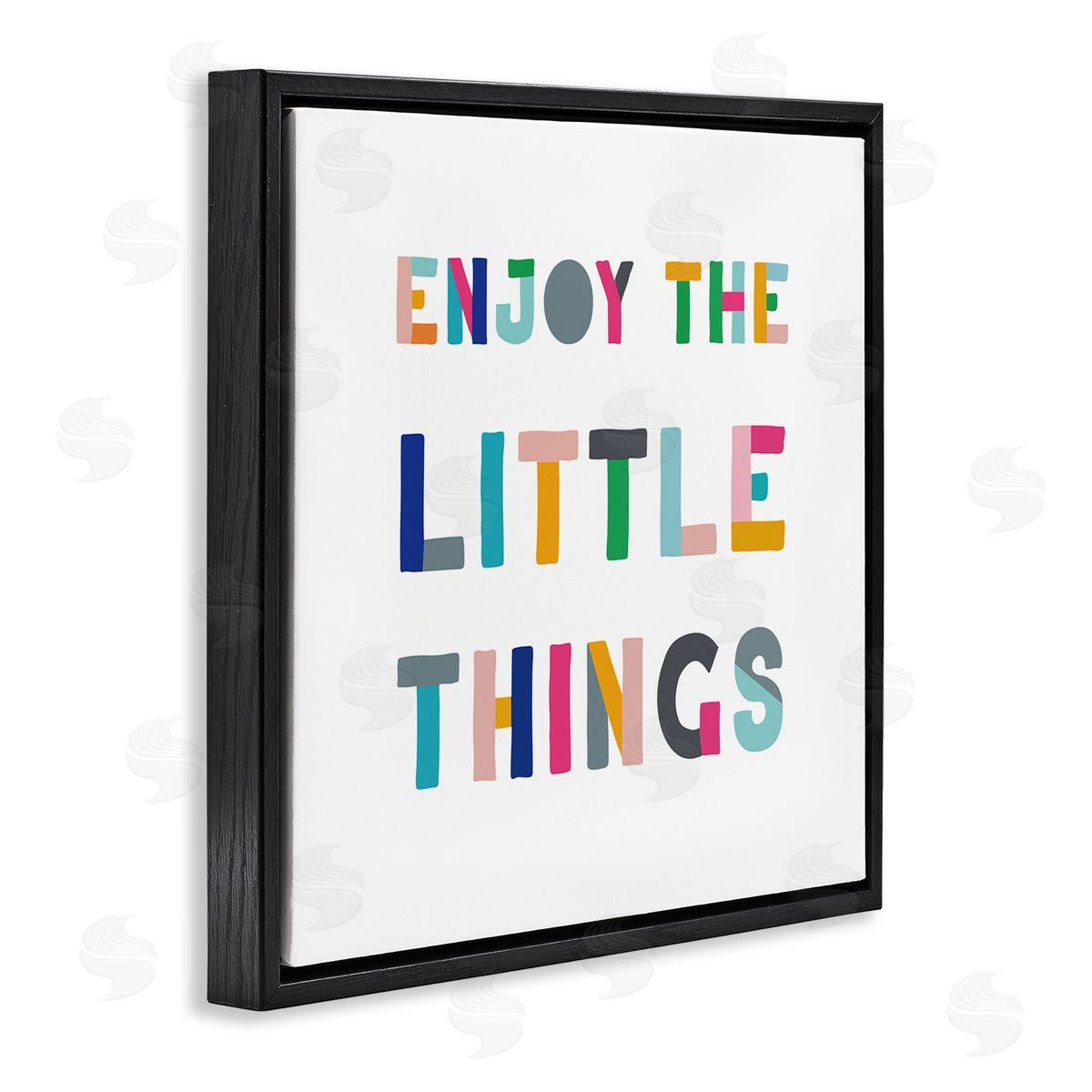 CAD Designs Enjoy Little Things Kids' Motivational Phrase Block Typography Black Floating Frame Canvas Wall Art Print