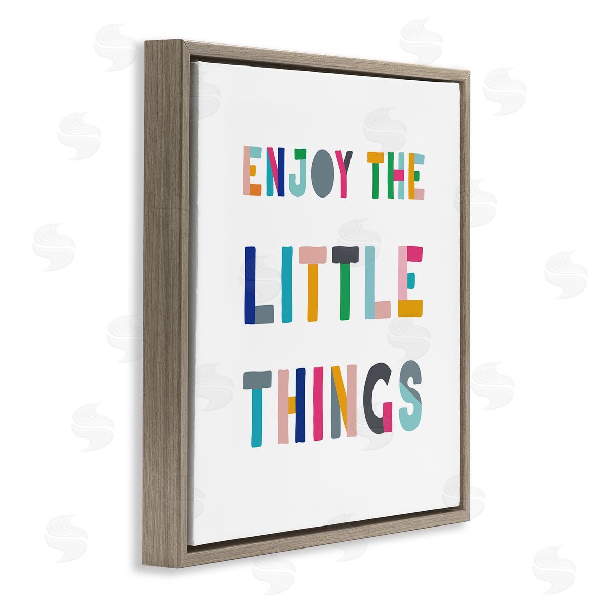 CAD Designs Enjoy Little Things Kids' Motivational Phrase Block Typography Brown Floating Frame Canvas Wall Art Print