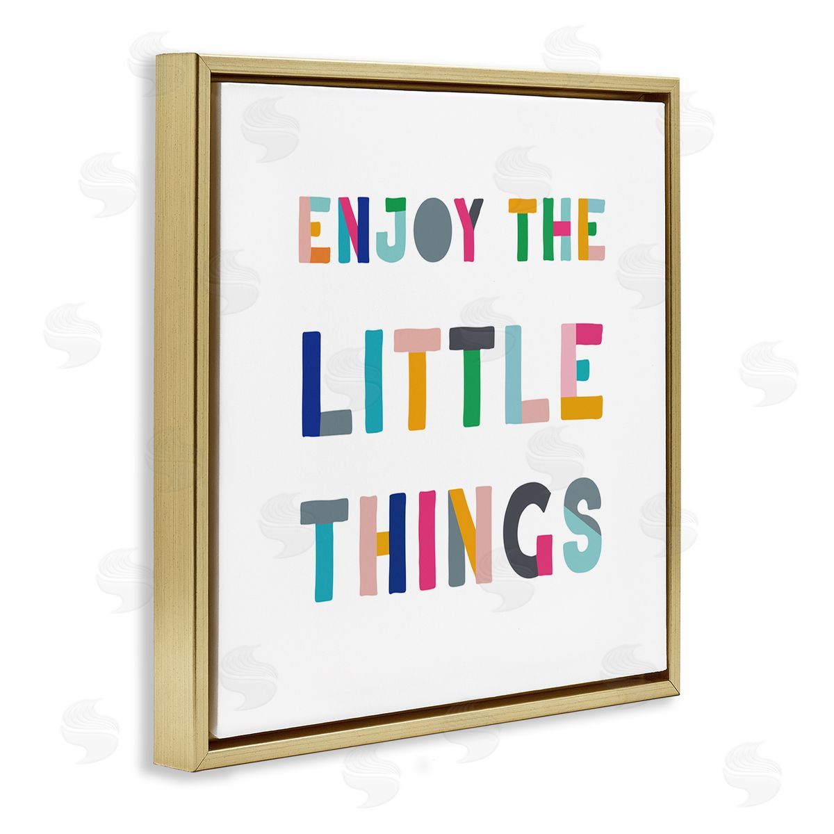 CAD Designs Enjoy Little Things Kids' Motivational Phrase Block Typography Gold Floating Frame Canvas Wall Art Print