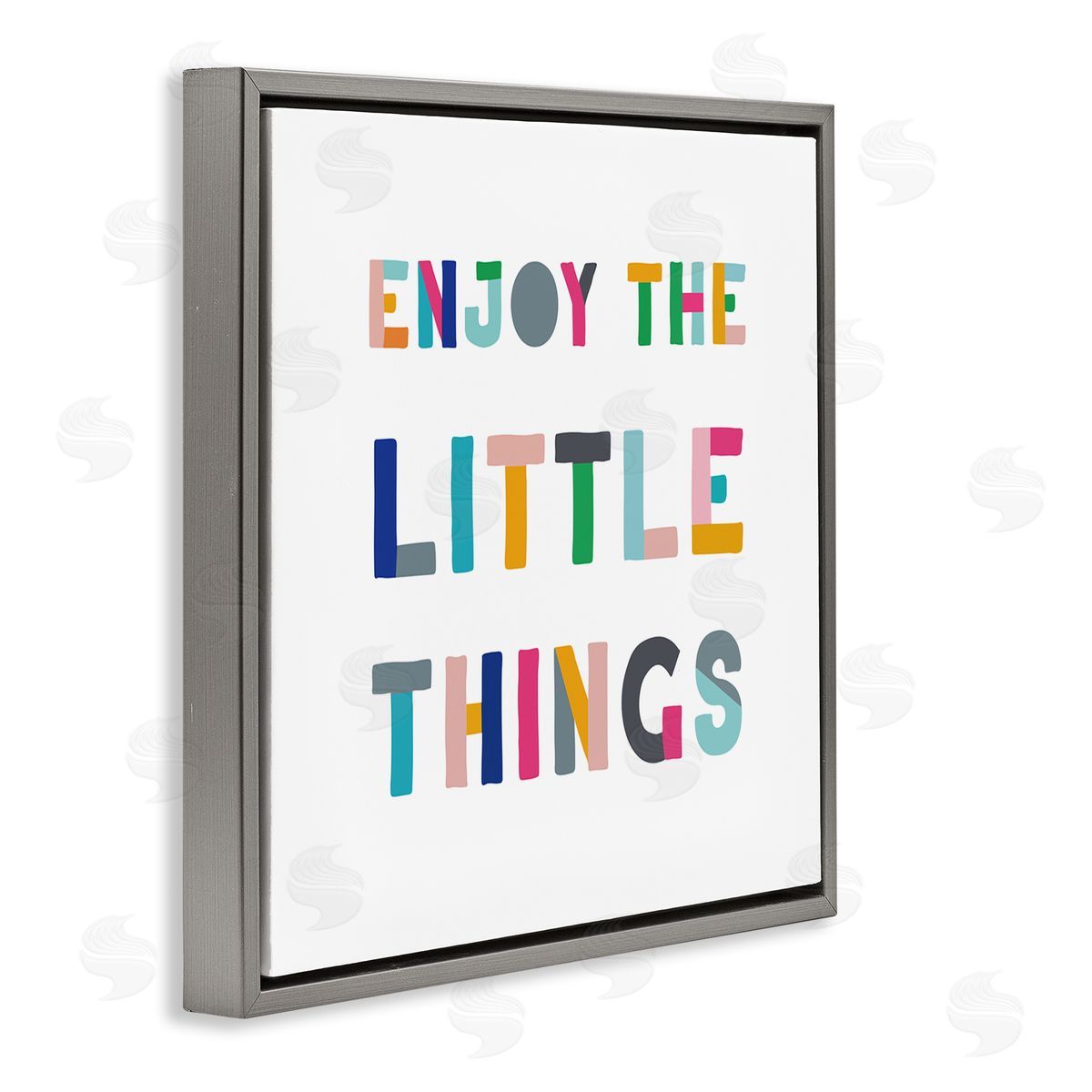 CAD Designs Enjoy Little Things Kids' Motivational Phrase Block Typography Gray Floating Frame Canvas Wall Art Print