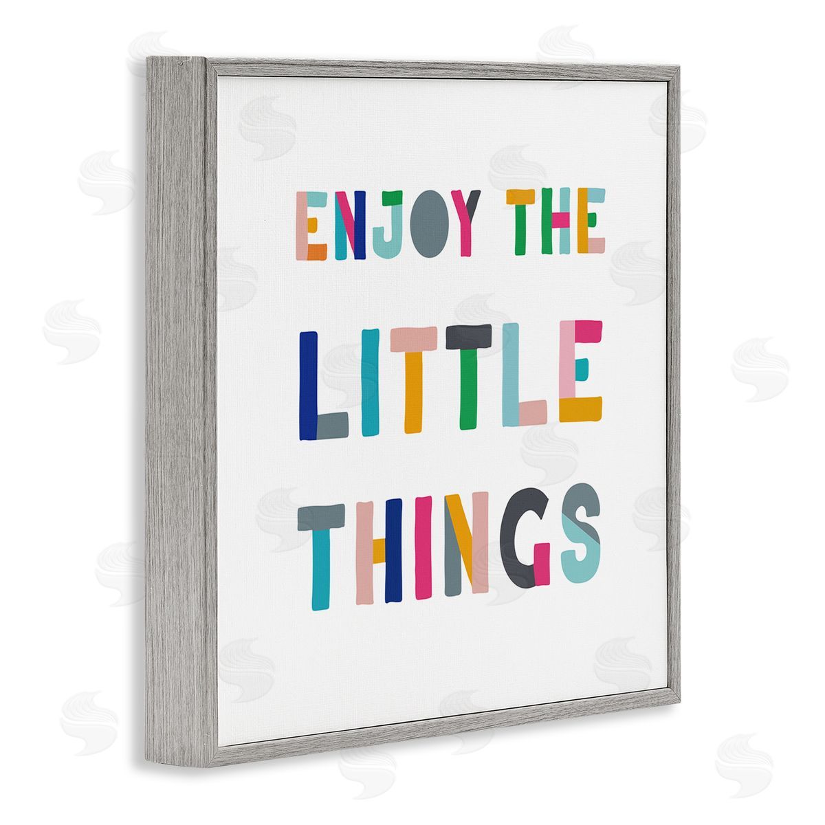 CAD Designs Enjoy Little Things Kids' Motivational Phrase Block Typography Gray Framed Glicee Wall Art Print