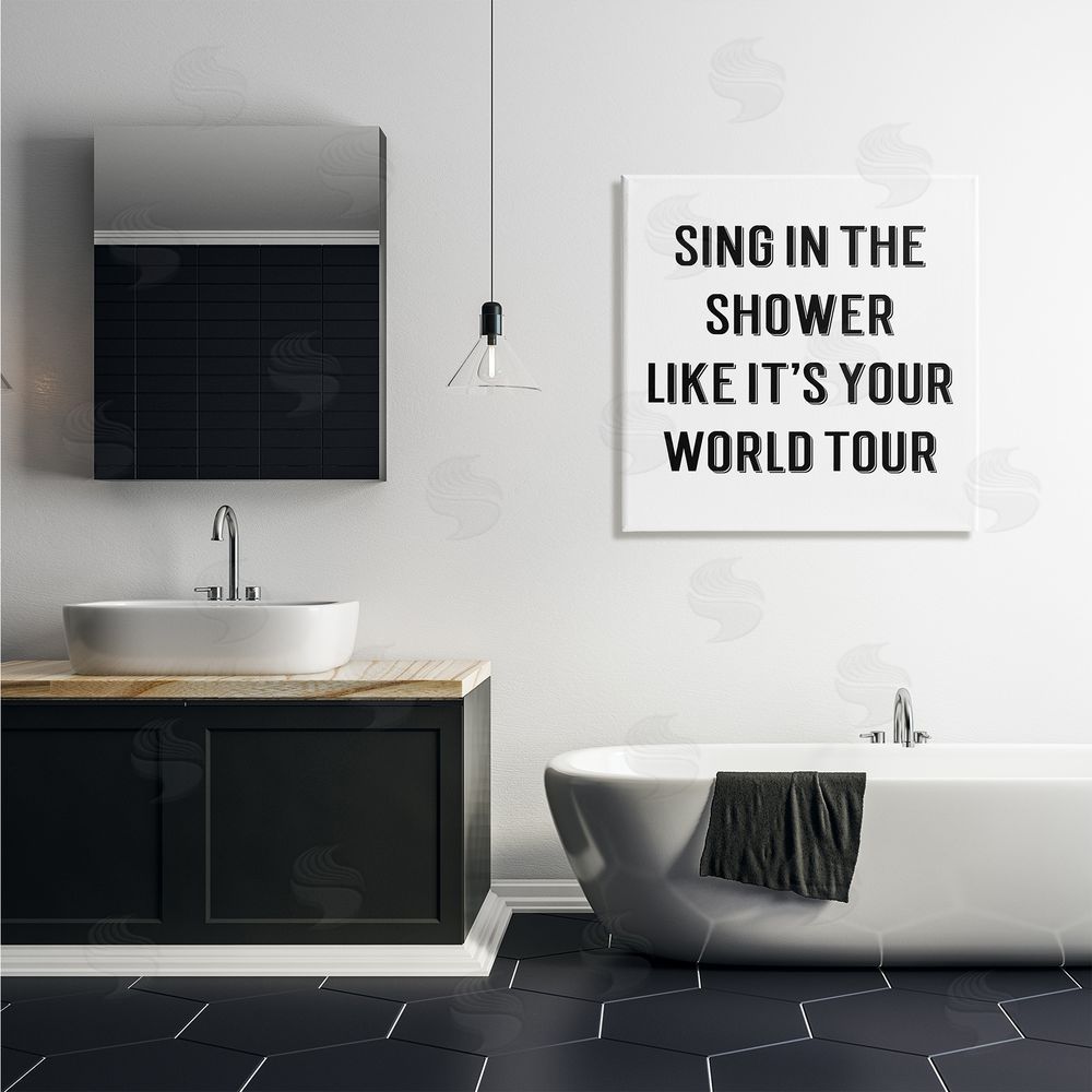 CAD Designs Sing in Shower Like World Tour Bathroom Quote Canvas Wall Art in Room