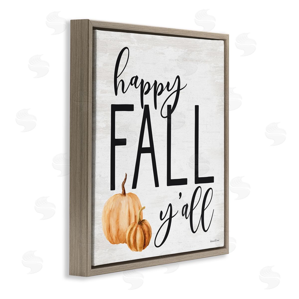 Lettered and Lined Happy Fall Y'all Phrase Orange Farm Pumpkin Gourd Brown Floating Frame Canvas Wall Art Print