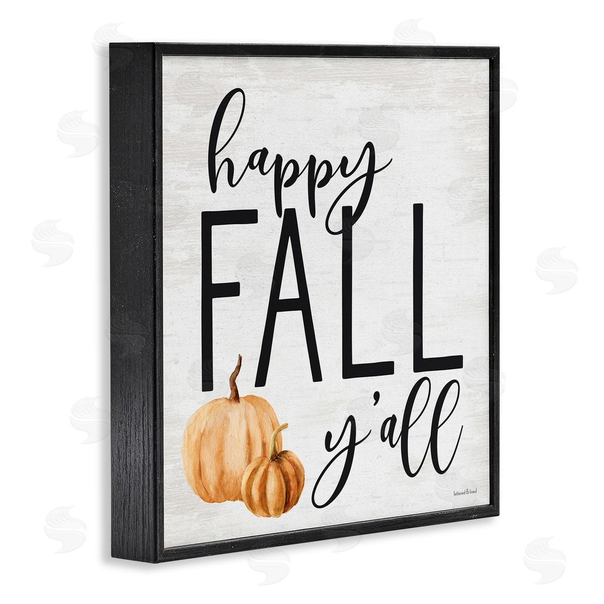 Lettered and Lined Happy Fall Y'all Phrase Orange Farm Pumpkin Gourd Black Framed Glicee Wall Art Print