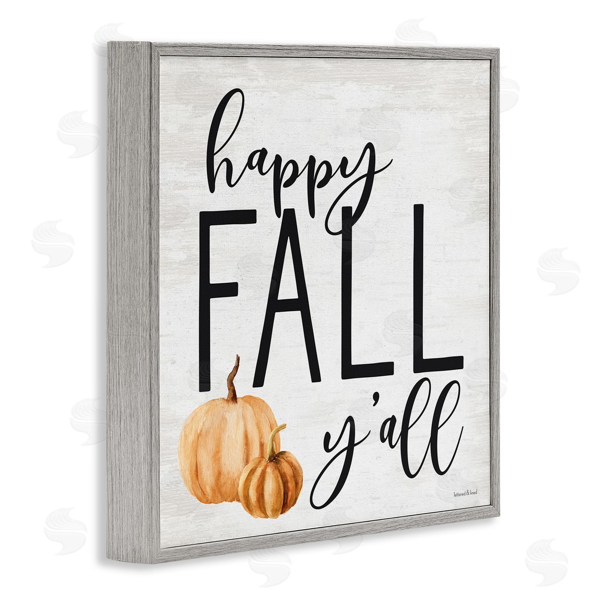 Lettered and Lined Happy Fall Y'all Phrase Orange Farm Pumpkin Gourd Gray Framed Glicee Wall Art Print