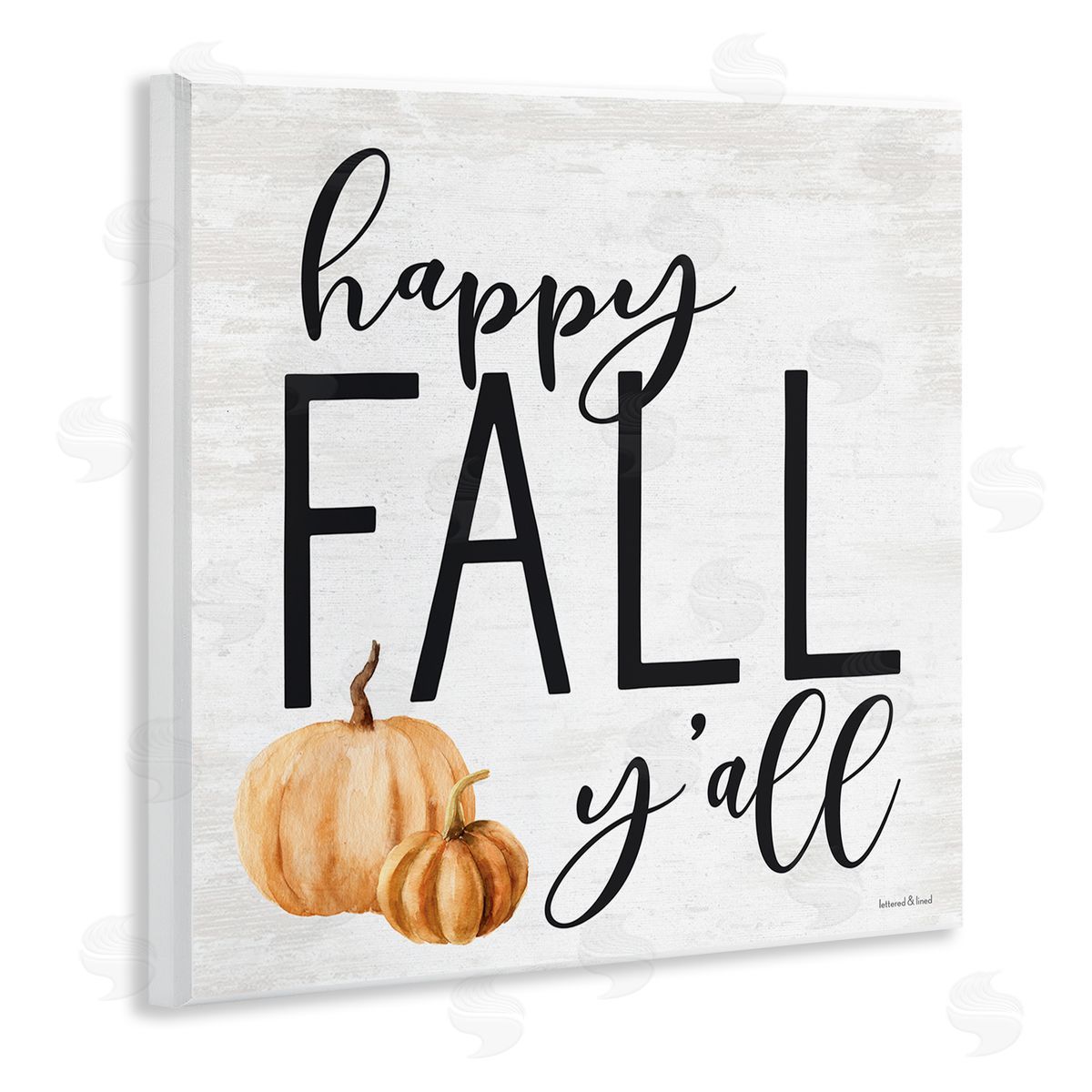 Lettered and Lined Happy Fall Y'all Phrase Orange Farm Pumpkin Gourd Wooden Wall Plaque Art Print