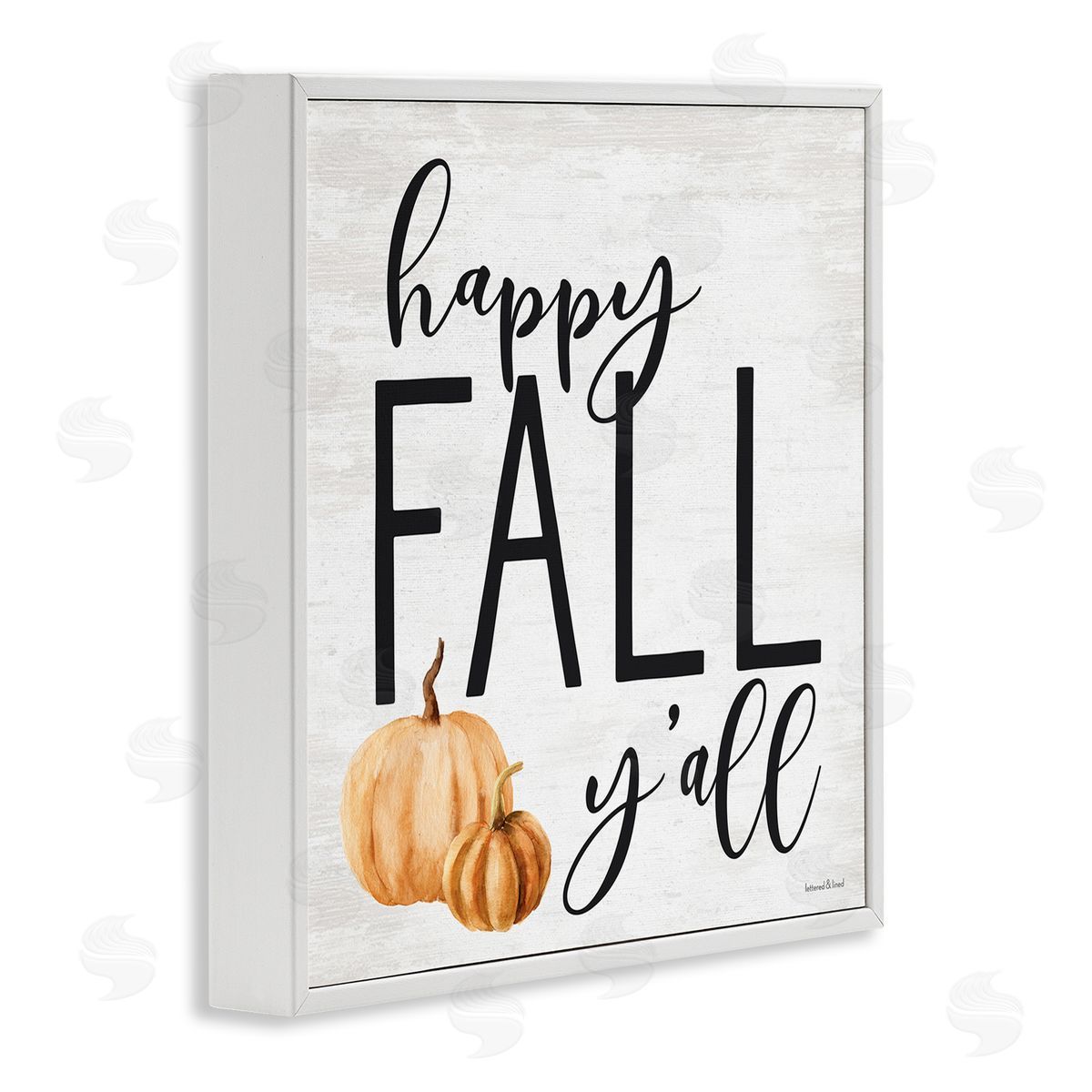 Lettered and Lined Happy Fall Y'all Phrase Orange Farm Pumpkin Gourd White Framed Glicee Wall Art Print